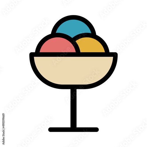 Delicious cold ice cream in a glass. Simple colored food icon in trendy line ...