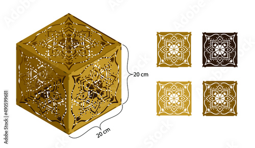 Mandala patterned box. Ethnic decorative elements. laser cut box template. jewelry box digital template vector laser files. Laser pattern vector files for laser cut.	