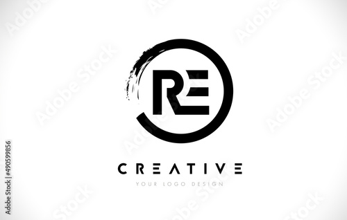 RE Circular Letter Logo with Circle Brush Design and White Background.
