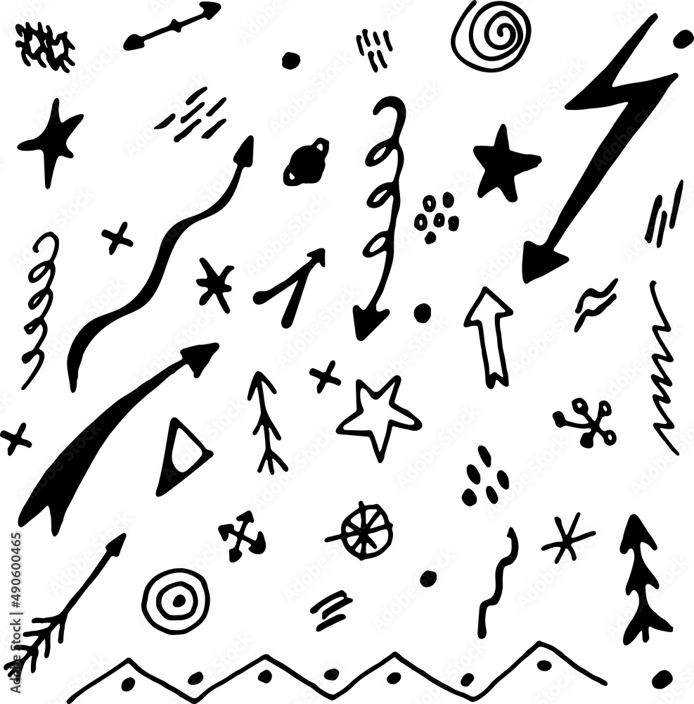 A set of doodle elements, arrows, circles, lines