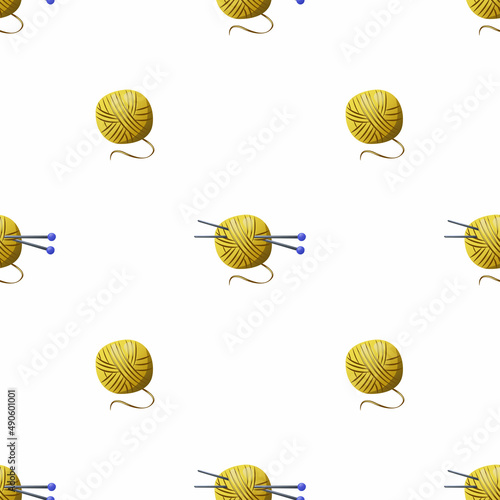 Knitting. Vector seamless pattern on a white background. Bright yarn, design.