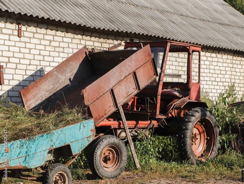 Old rusty farm tractor.