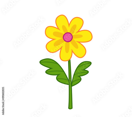 Yellow Chamomile flower. Vector illustration in cartoon childish style. Isolated funny clipart on white background. cute print. © GreenPencil