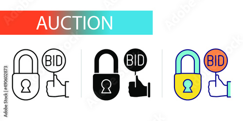 closed auction. Icons set for web design
