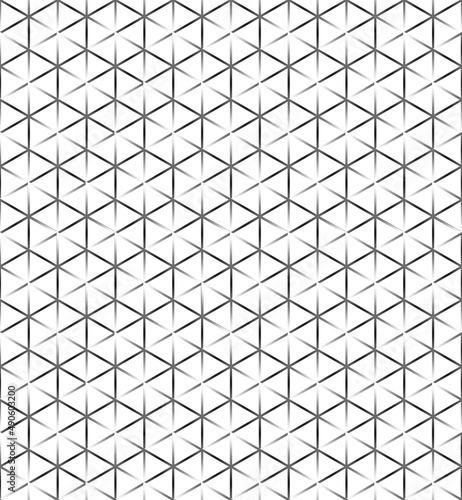 Gray and black cubes isometric line shade seamless pattern on white background. Vector illustration