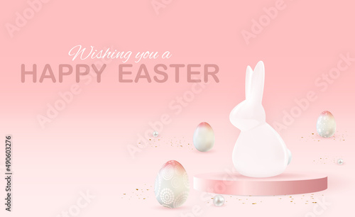 Easter poster template with 3d realistic Easter eggs. Template for advertisin...