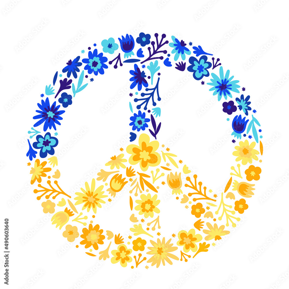 Pacific symbol with Ukraine flag. Yellow blue. Peace in Ukraine. Flat doodle vector Pacific symbol with Ukraine flag. Yellow blue. Peace in Ukraine. Flat doodle vector
