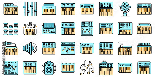 Synthesizer icon outline vector. Acoustic audio. Piano instrument