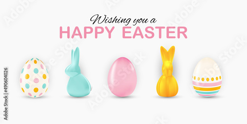 Easter poster template with 3d realistic Easter eggs and paint. Template for ...