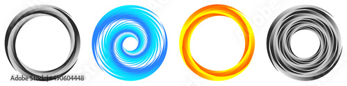 Spiral, swirl and twirl, whirl design element. Whirlpool, whirlwind effect segmented, concentric circles, rings icon