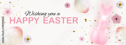 Easter poster template with 3d realistic Easter eggs and paint. Template for ...