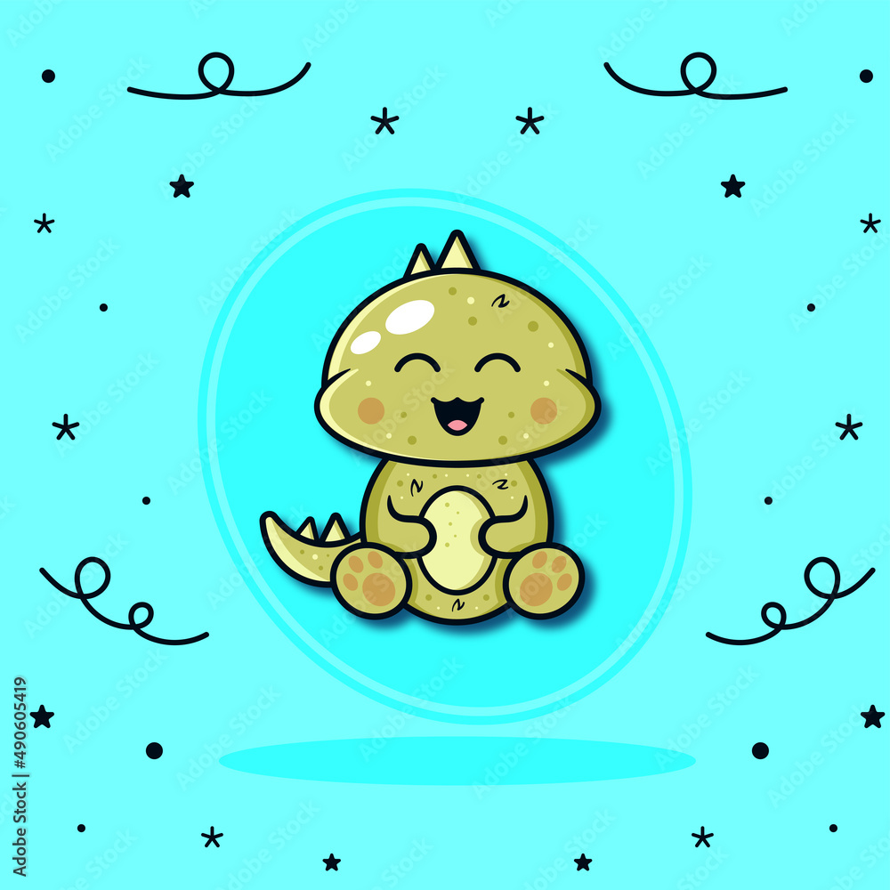 Vector illustration of dinosaur t-rex. The cute little dinosaur is drawn as a vector with a cute blue background for kids' fashion. Vector illustration of dinosaur t-rex. The cute little dinosaur is drawn as a vector with a cute blue background for kids' fashion.