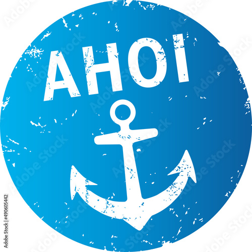 Button Ahoi blau mit Piktogramm Anker