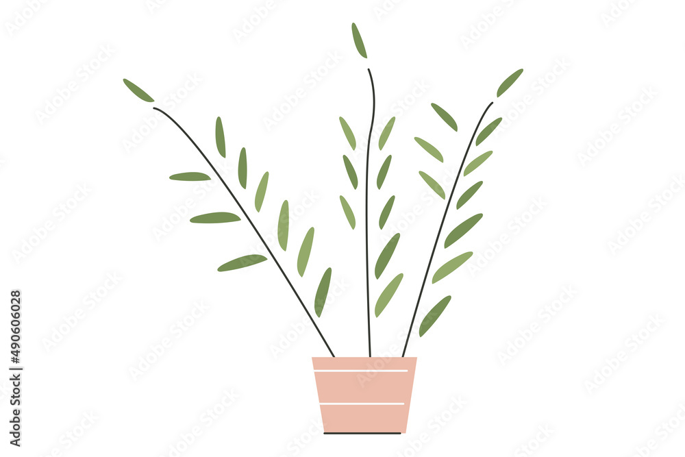 Minimalistic flower  in a pot. House plant in trendy colors. Vector illustration in flat cartoon style isolated on white background