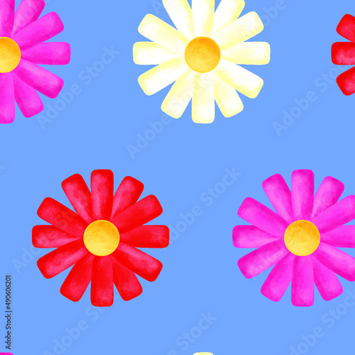 2000s seamless floral pattern. Colorful watercolor flowers in 00's and 90s aesthetic style
