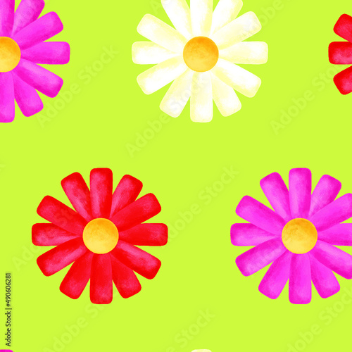 2000s seamless floral pattern. Colorful watercolor flowers in 00's and 90s aesthetic style