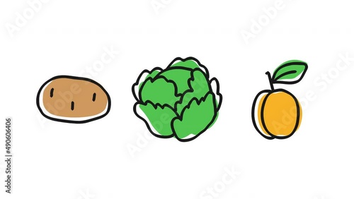 Potato cabbage apricot. Frame by frame animation. Alpha channel. Looped animation