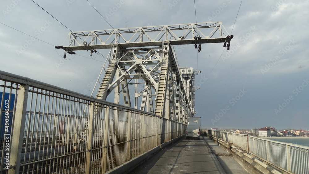 Ukraine, Odessa, February 20, 2022, Pidyomnyy Mist, a raised bridge over the mouth of the Danube to the Black Sea, bay, Ukraine, Odessa, February 20, 2022, Pidyomnyy Mist, a raised bridge over the mouth of the Danube to the Black Sea, bay,