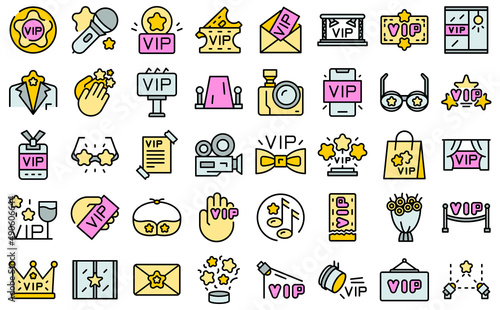 Vip event icons set outline vector. Member club. Celebrity membership