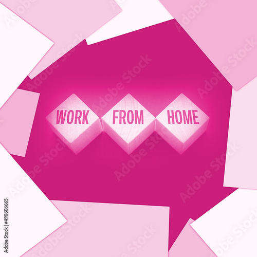 Work from home, words on wooden cubes. Distant job freeance business concept photo