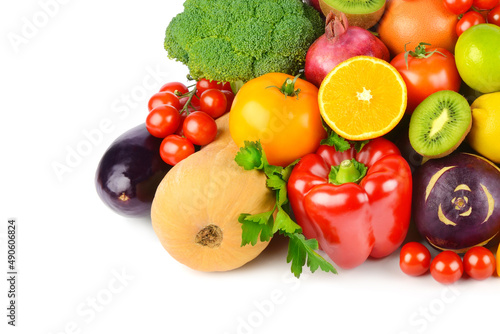 Fruits and vegetables isolated on white background.