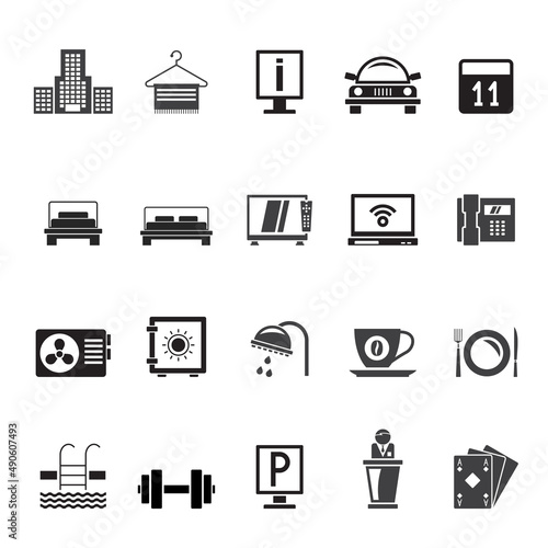 Silhouette Hotel, motel and accommodation icons - vector icon set