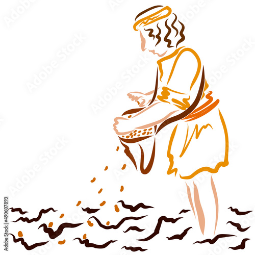 sower in the field sows the seed, the peasant or the Bible parable photo