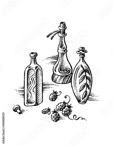 Bottles of oil and vinegar