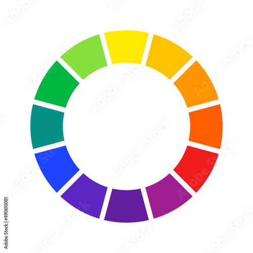 Color wheel guide with twelve colors vector illustration. Spectrum palette for design