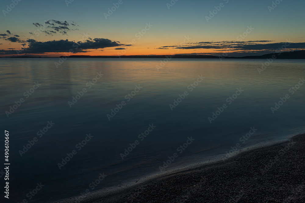 Seascape. Peaceful, calm, evening sky. Natural background. Summer evening.