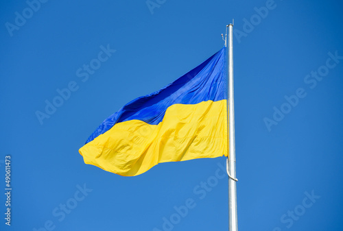 Flag of Ukraine on a background of blue sky