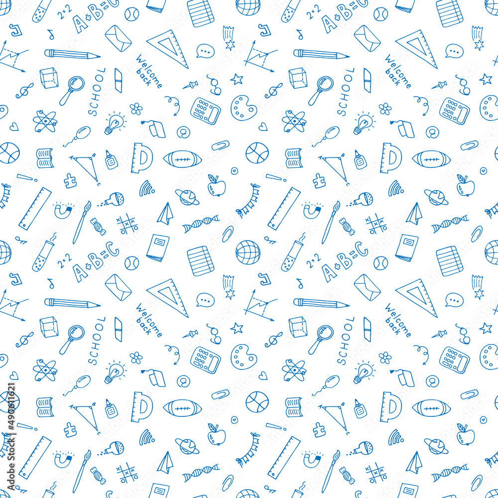 Hand drawn seamless pattern with school symbols. Sketchy elements. Back to school background Hand drawn seamless pattern with school symbols. Sketchy elements. Back to school background