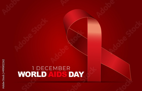 1 December World Aids Day Concept with Red Ribbon Sign. illustration