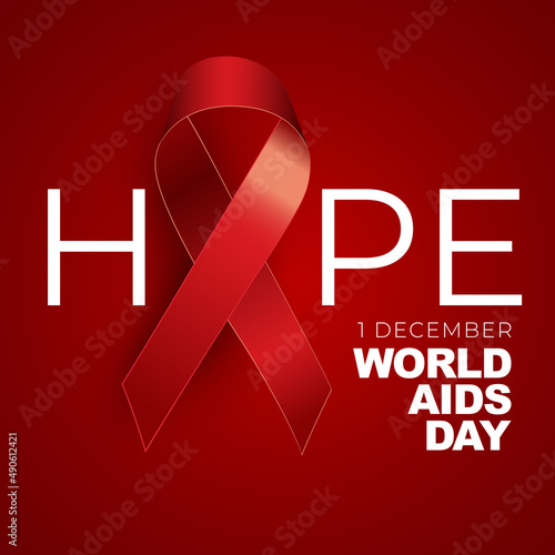 1 December World Aids Day Concept with Red Ribbon Sign. illustration