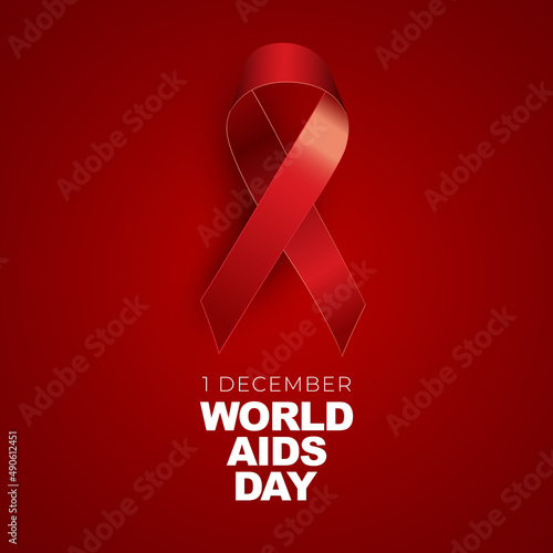 1 December World Aids Day Concept with Red Ribbon Sign. illustration