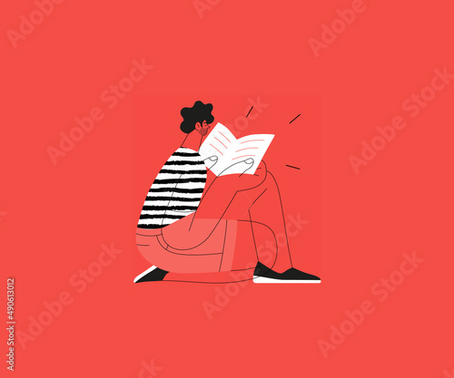 Startup illustration. Flat line vector modern concept illustration of a young man, startup metaphor. Concept of building new business, planning and strategy, teamwork and management, company processes