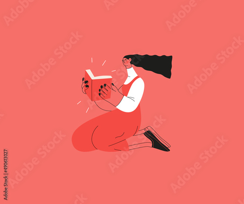 Startup illustration. Flat line vector modern concept illustration of young woman, startup metaphor. Concept of building new business, planning and strategy, teamwork and management, company processes