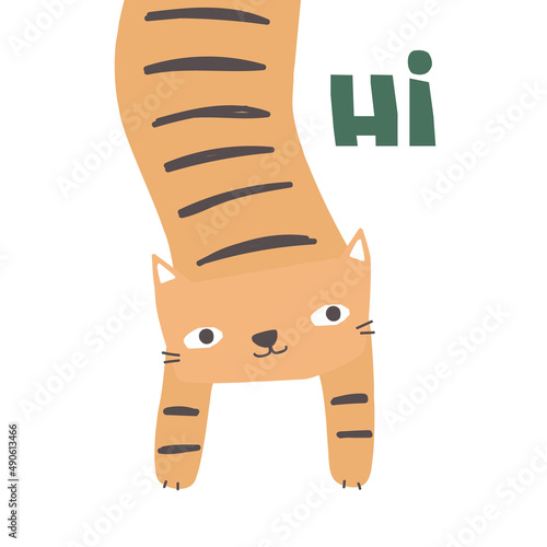 Cute cartoon cat. Kids simple graphic. Vector hand drawn illustration.