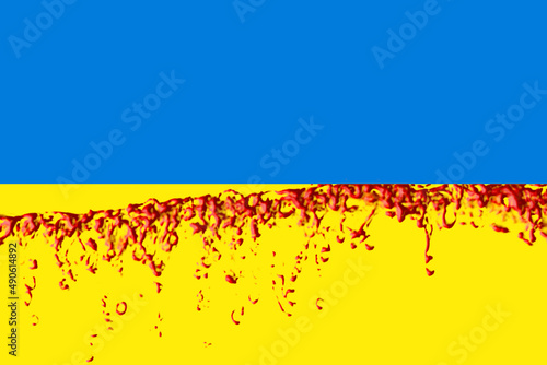 Ukrainian flag in blood. War in Ukraine. Escalation from Russia.