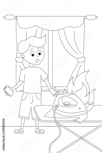 vector illustration coloring a fire from an iron. danger