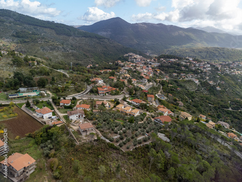 View on green Monti Aurunci national park with olive tree plantations near Fondi, Lazio, Italy