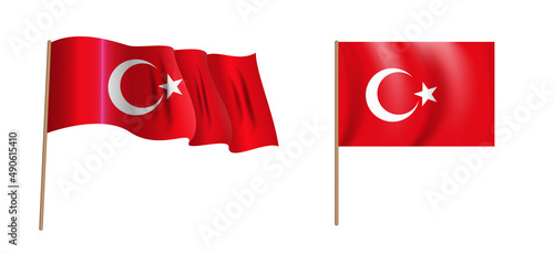 colorful naturalistic waving flag of Turkey. Illustration
