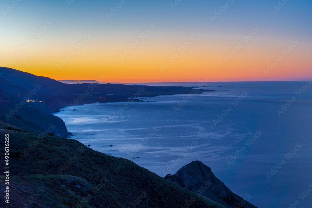 Sunset, sunrise over the ocean, mountains, coast