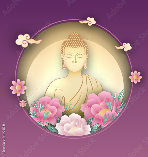 Happy Vesak Day Creative Concept for Card or Banner