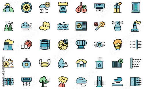 Clean air icons set outline vector. Dust air. Emission polluted