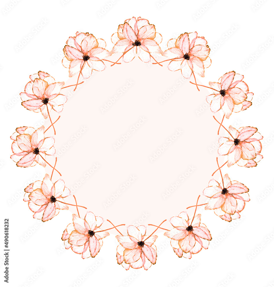 Fototapeta premium Cornice rotonda con fiorellini rosa
