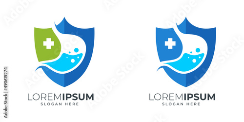 Stomach inside shield illustration suitable for medical design project as an icon, logo or landing page illustration