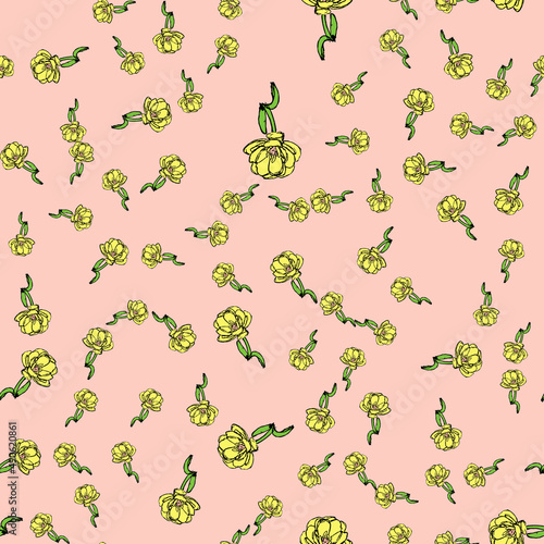 Hand drawn flower. Seamless pattern. Illustration
