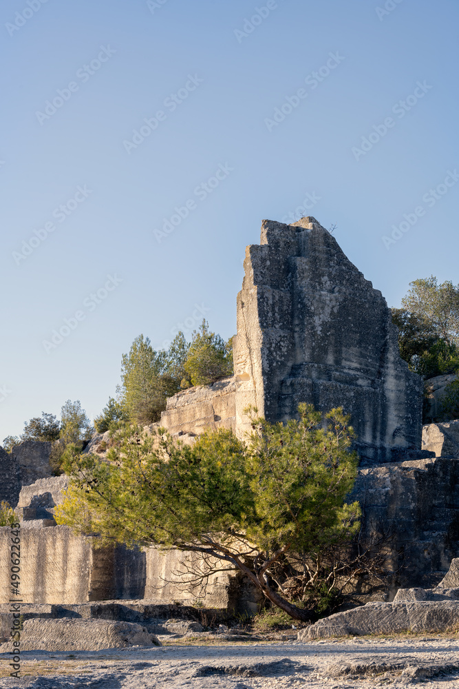 Disused quarry Du Bon Temps in Junas, Gard, South of France. This limestone quarry which was worked from medieval times until the beginning of the 20th century is now a tourist attraction.