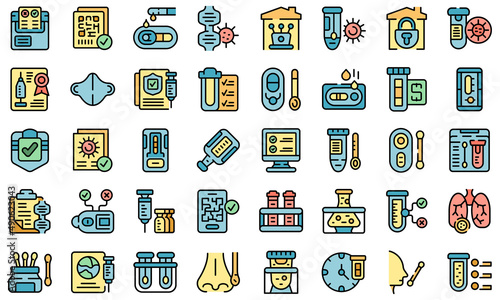 PCR test icons set outline vector. Covid analysis. Corona test